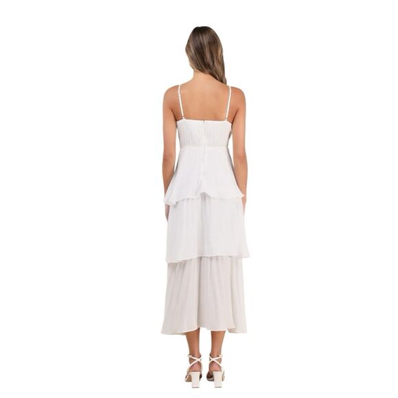 Lulus Cascading Crush Midi Dress Womens S Tiered Pleated Bustier Cocktail NWT - Picture 2 of 8